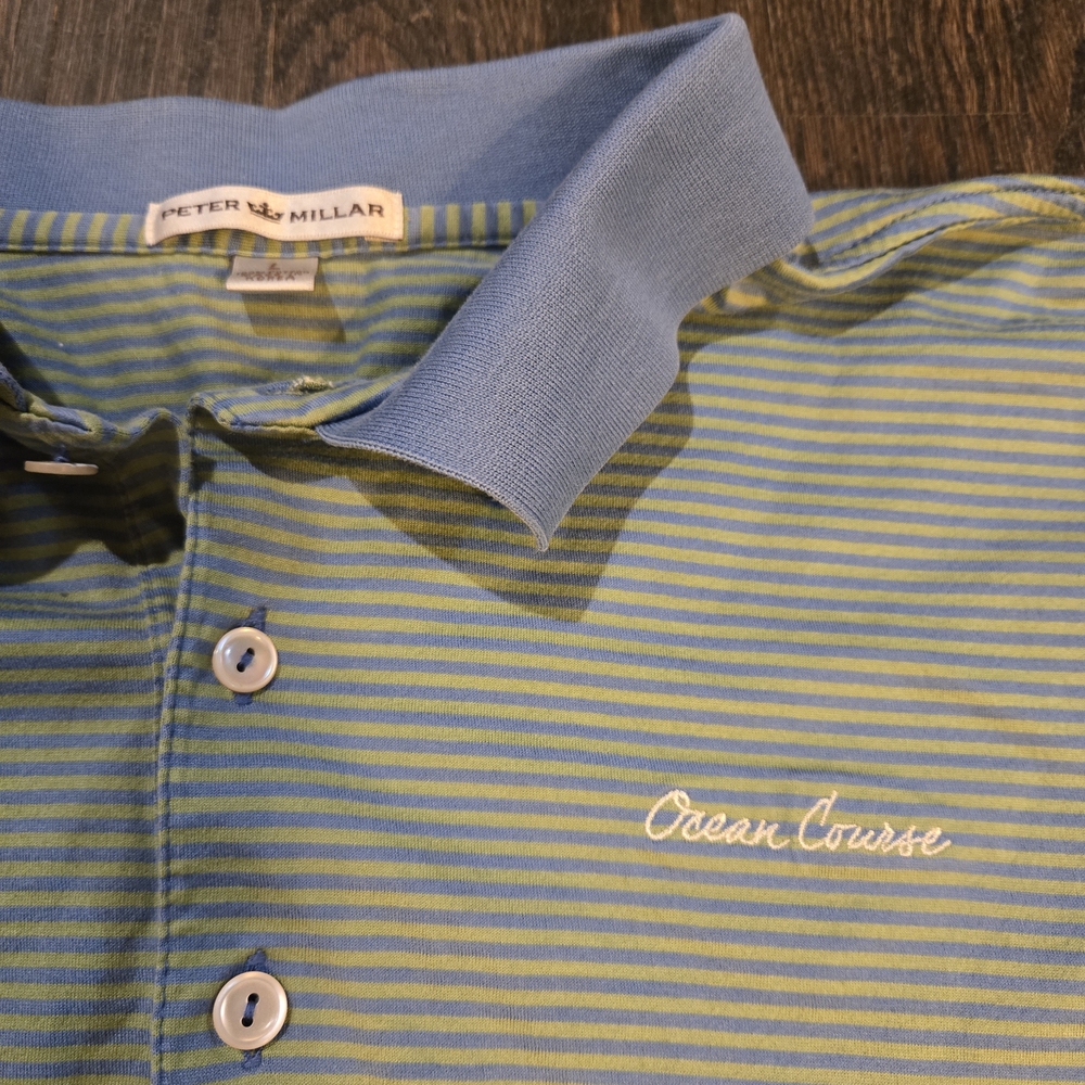 Peter Millar Kiawah Island Ocean Course Blue and Green Striped Men's Shirt